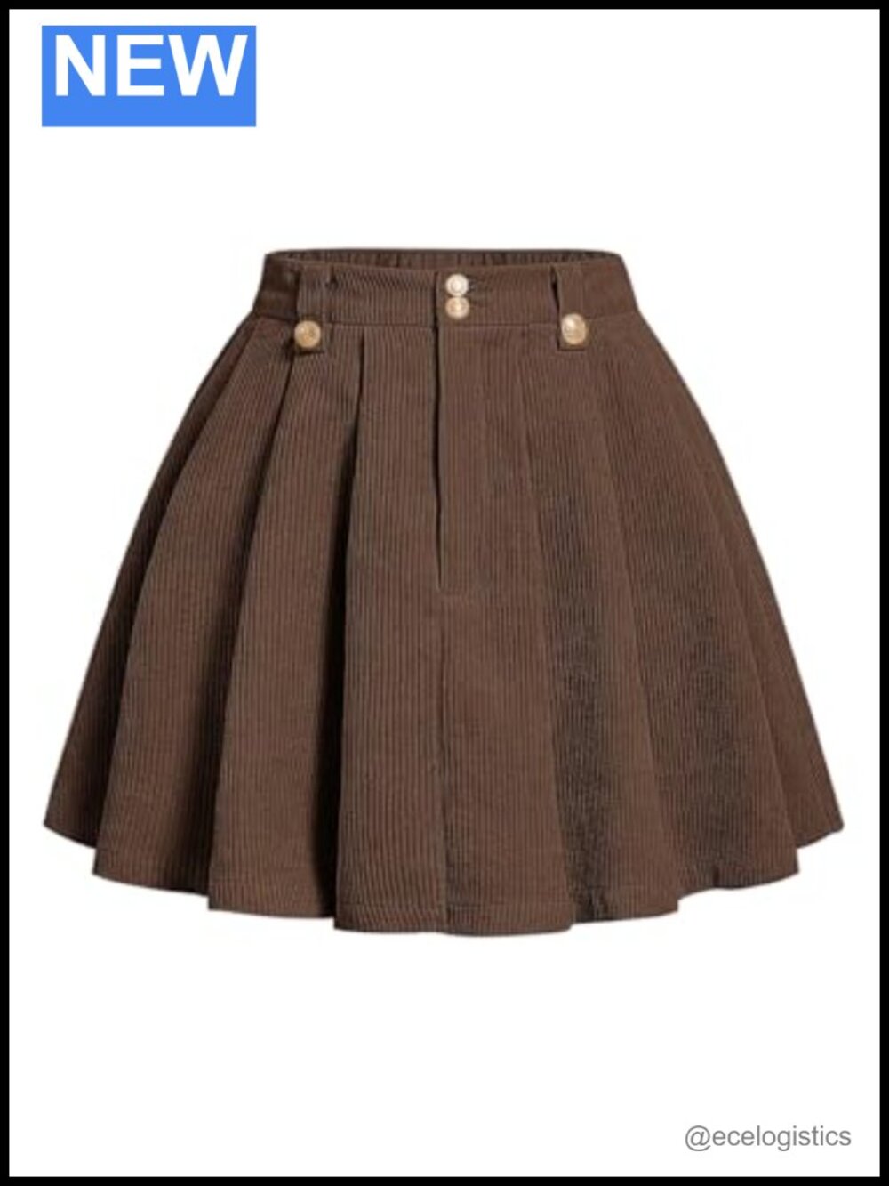 Women's Corduroy Pleated Skirt High Waist A-Line Mini Zipper